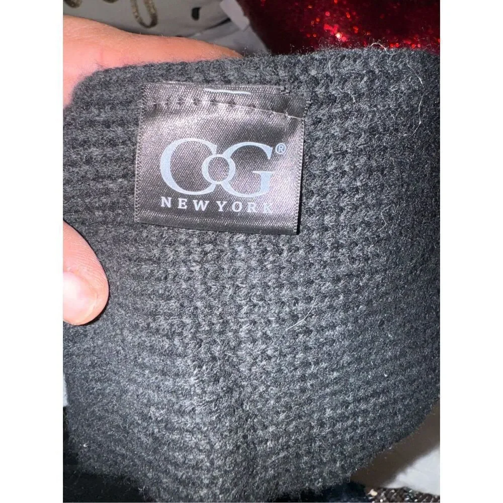 3 piece bling pearl studded headband/w knit fleece lined mittens/gloves